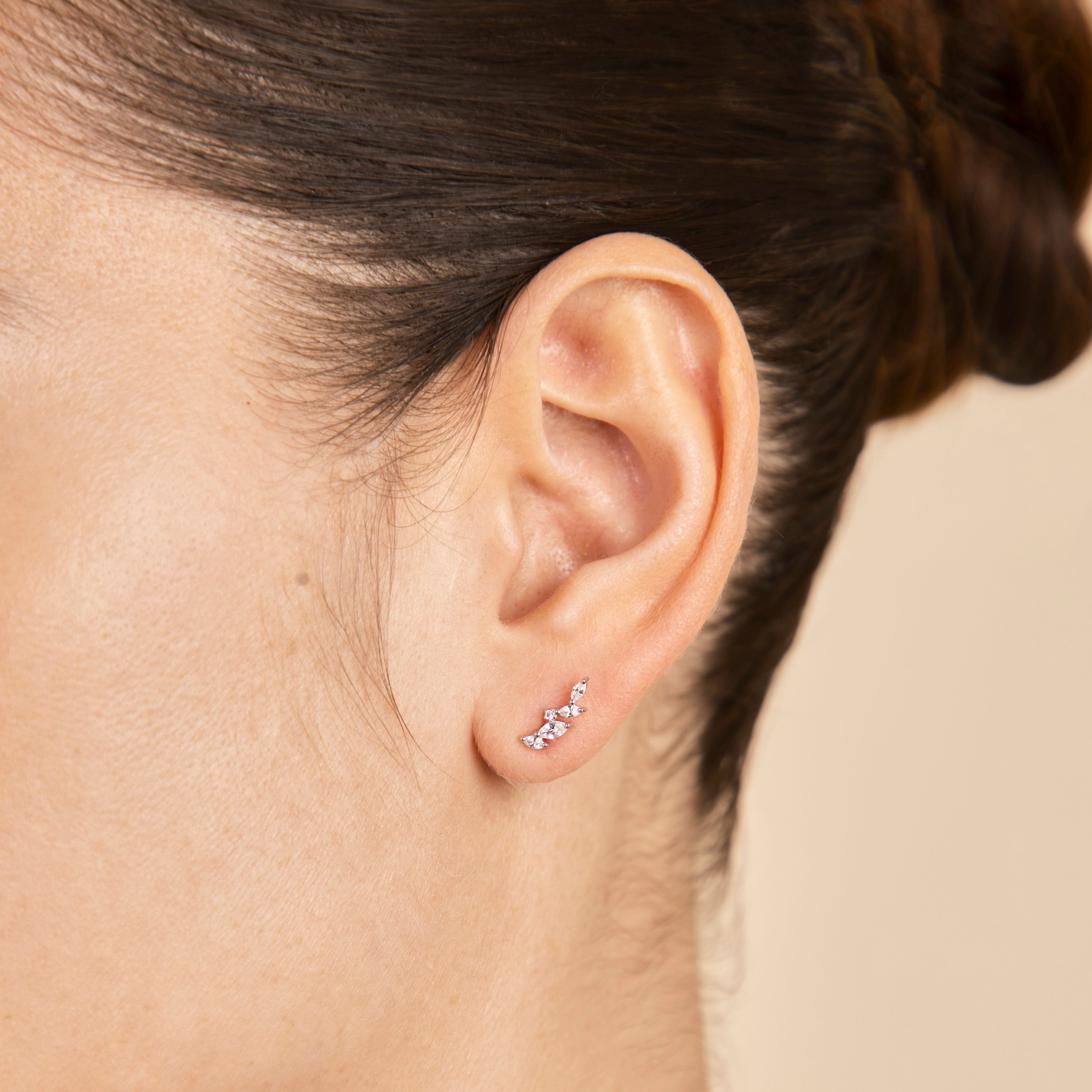 Climber Earrings - Navette Crystal Climber Studs in Silver - Stud Earrings - Astrid & Miyu