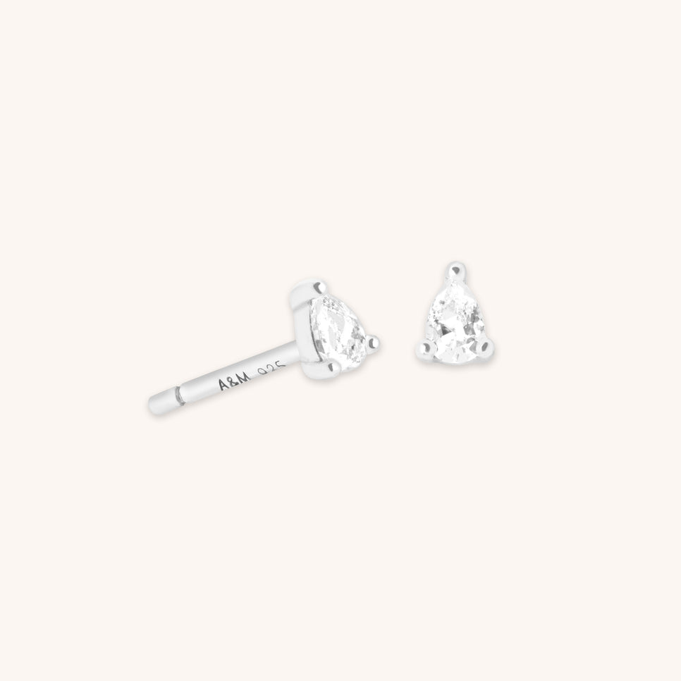 Earrings - Pear Crystal Stud Earrings in Silver - Stud Earrings - Astrid & Miyu