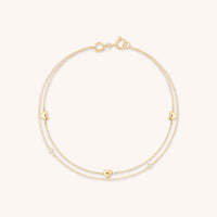 Bracelets - Heart Charm Double Chain Bracelet in Solid Gold - Charm Bracelets - Astrid & Miyu