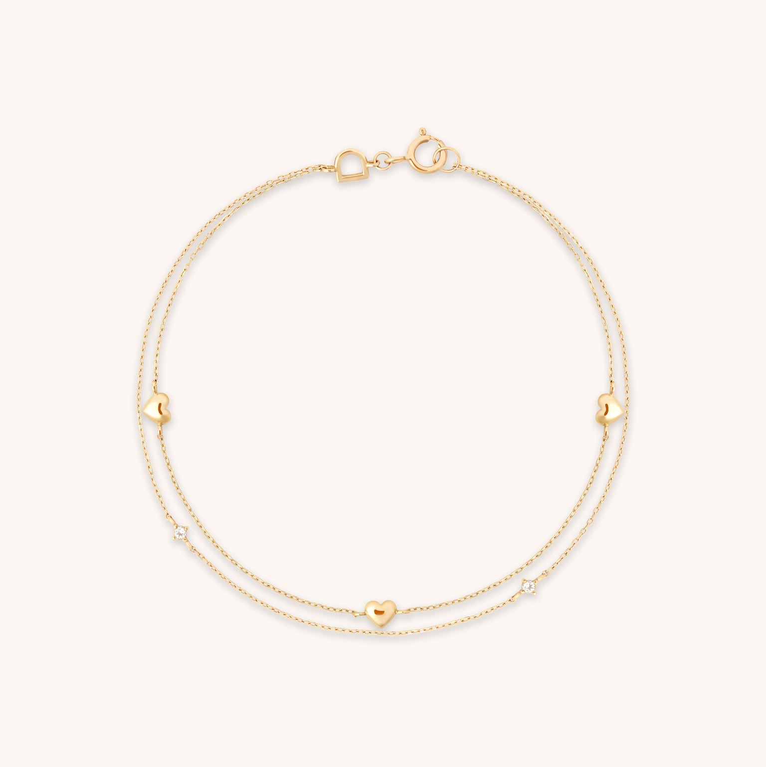 Bracelets - Heart Charm Double Chain Bracelet in Solid Gold - Charm Bracelets - Astrid & Miyu