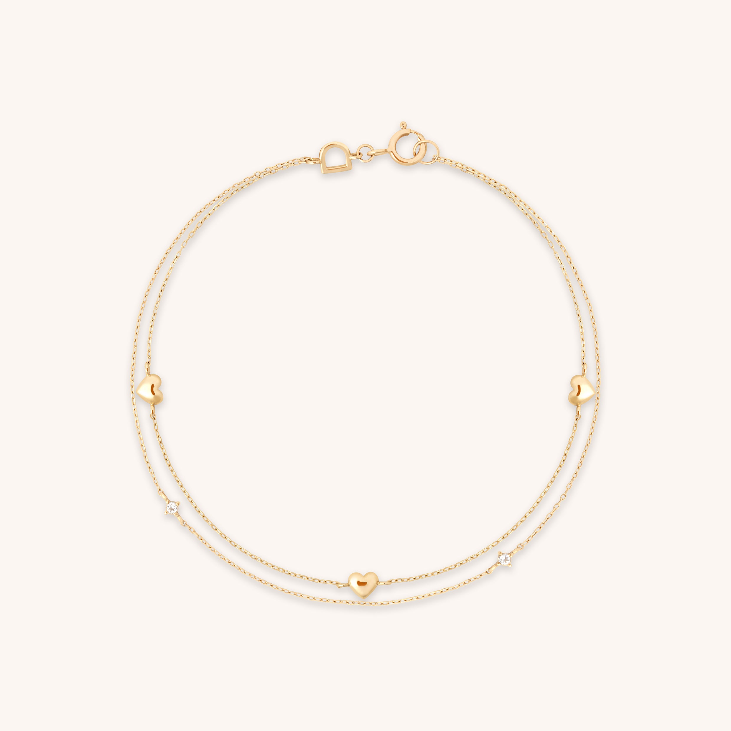 Bracelets - Heart Charm Double Chain Bracelet in Solid Gold - Charm Bracelets - Astrid & Miyu