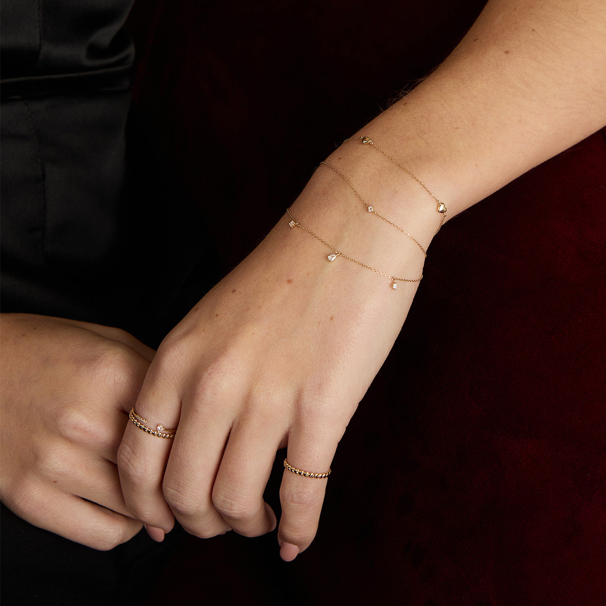 Bracelets - Heart Charm Double Chain Bracelet in Solid Gold - Charm Bracelets - Astrid & Miyu