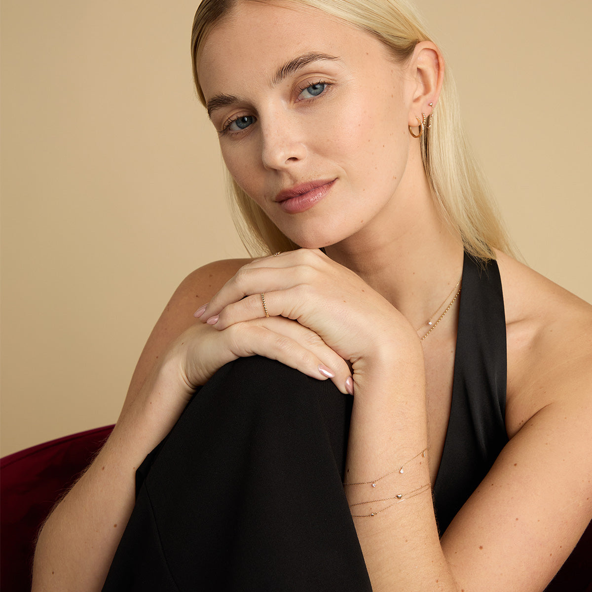 Bracelets - Heart Charm Double Chain Bracelet in Solid Gold - Charm Bracelets - Astrid & Miyu