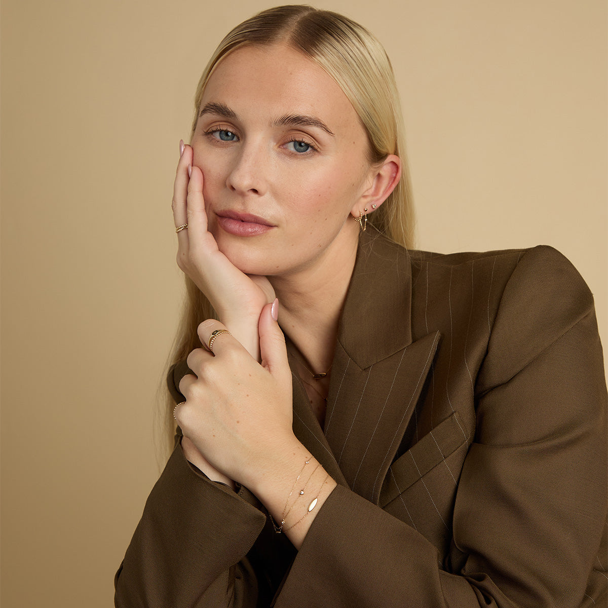 Bracelets - Heart Charm Double Chain Bracelet in Solid Gold - Charm Bracelets - Astrid & Miyu