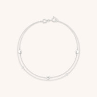 Bracelets - Heart Charm Double Chain Bracelet in Solid White Gold - Charm Bracelets - Astrid & Miyu