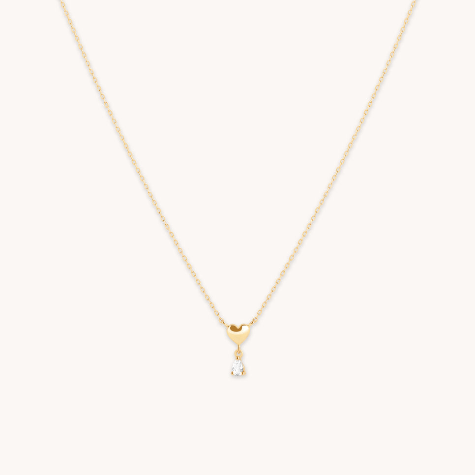 Gold Necklaces - White Topaz Heart Pendant Necklace in Solid Gold - Pendant Necklaces - Astrid & Miyu