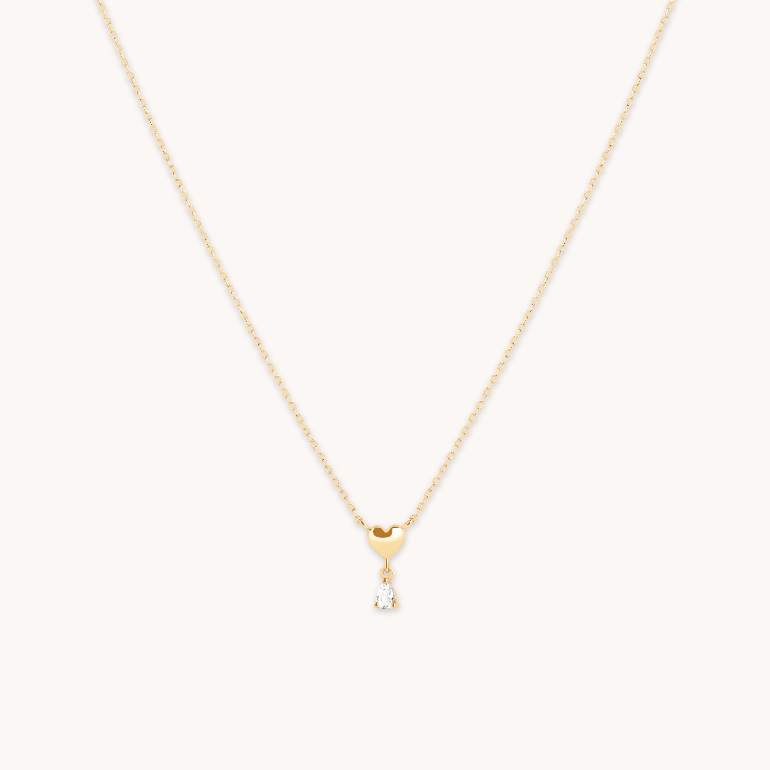 Gold Necklaces - White Topaz Heart Pendant Necklace in Solid Gold - Pendant Necklaces - Astrid & Miyu
