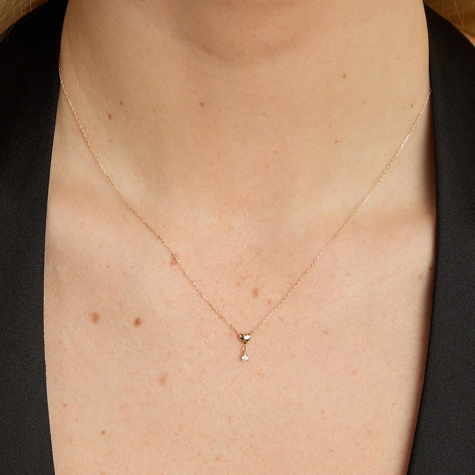 Gold Necklaces - White Topaz Heart Pendant Necklace in Solid Gold - Pendant Necklaces - Astrid & Miyu