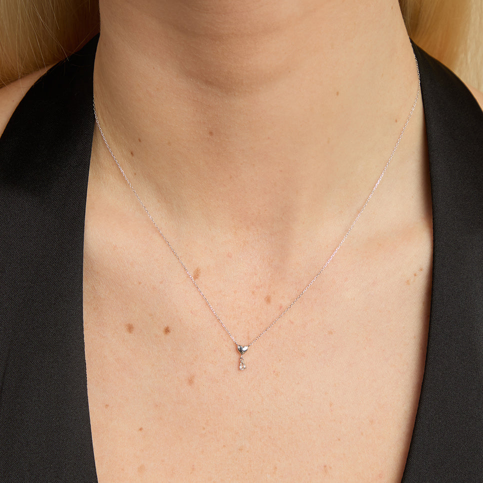 Gold Necklaces - White Topaz Heart Pendant Necklace in Solid White Gold - Pendant Necklaces - Astrid & Miyu