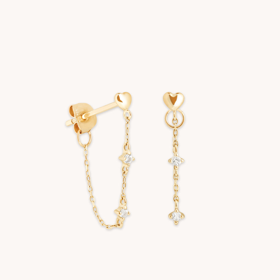 Earrings - Heart Topaz Chain Studs in Solid Gold - Stud Earrings - Astrid & Miyu