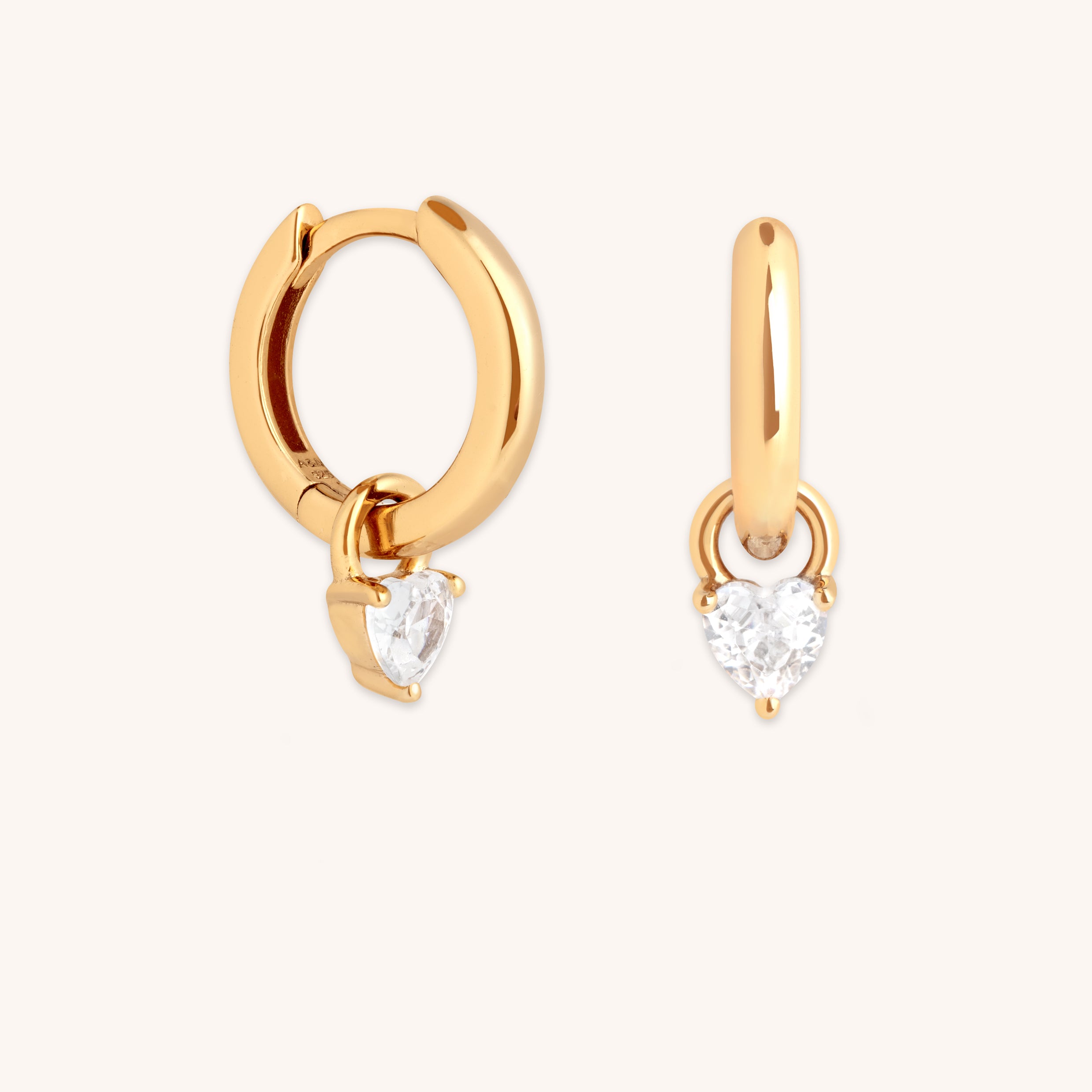 18k Gold Plated Jewellery - Heart Crystal Charm Huggies in Gold - Huggies - Astrid & Miyu