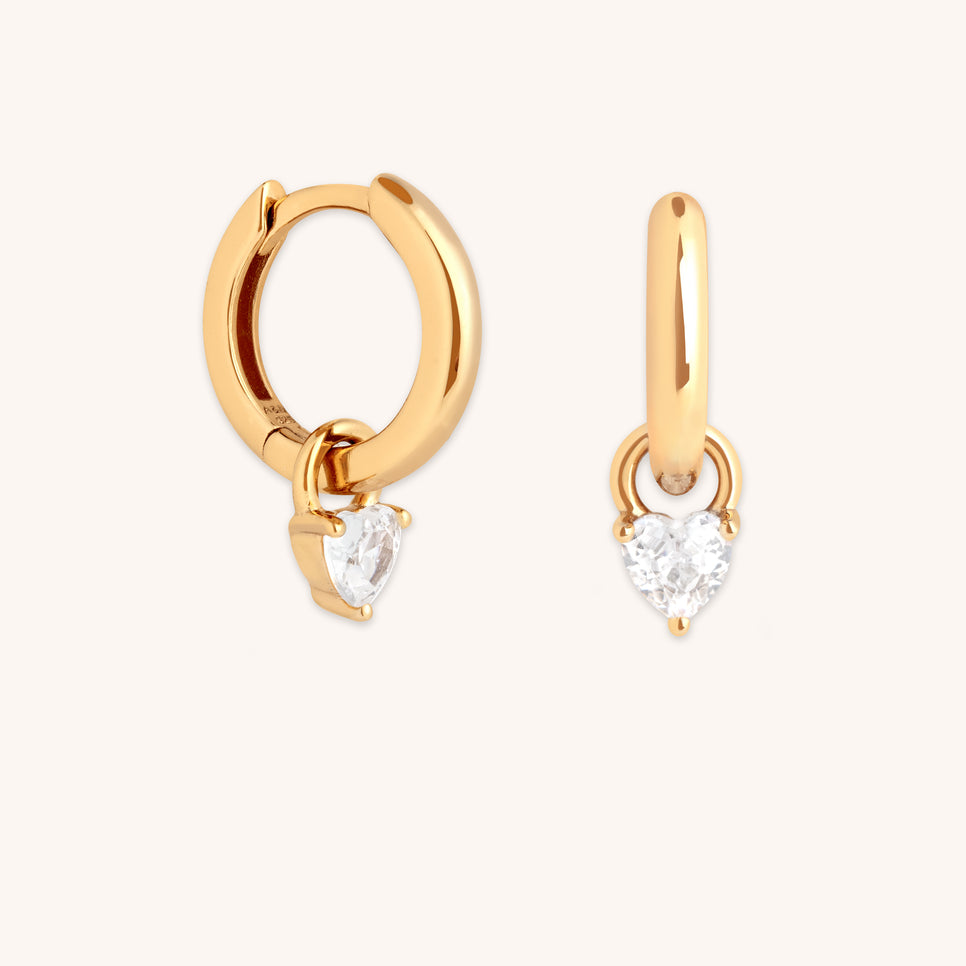 18k Gold Plated Jewellery - Heart Crystal Charm Huggies in Gold - Huggies - Astrid & Miyu