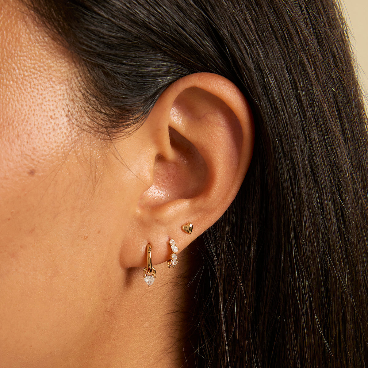 18k Gold Plated Jewellery - Heart Crystal Charm Huggies in Gold - Huggies - Astrid & Miyu