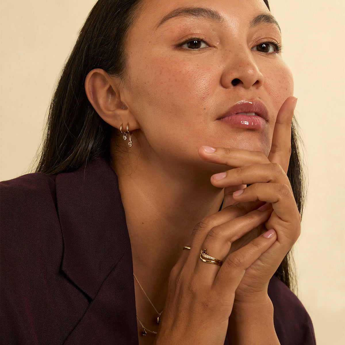 18k Gold Plated Jewellery - Heart Crystal Charm Huggies in Gold - Huggies - Astrid & Miyu