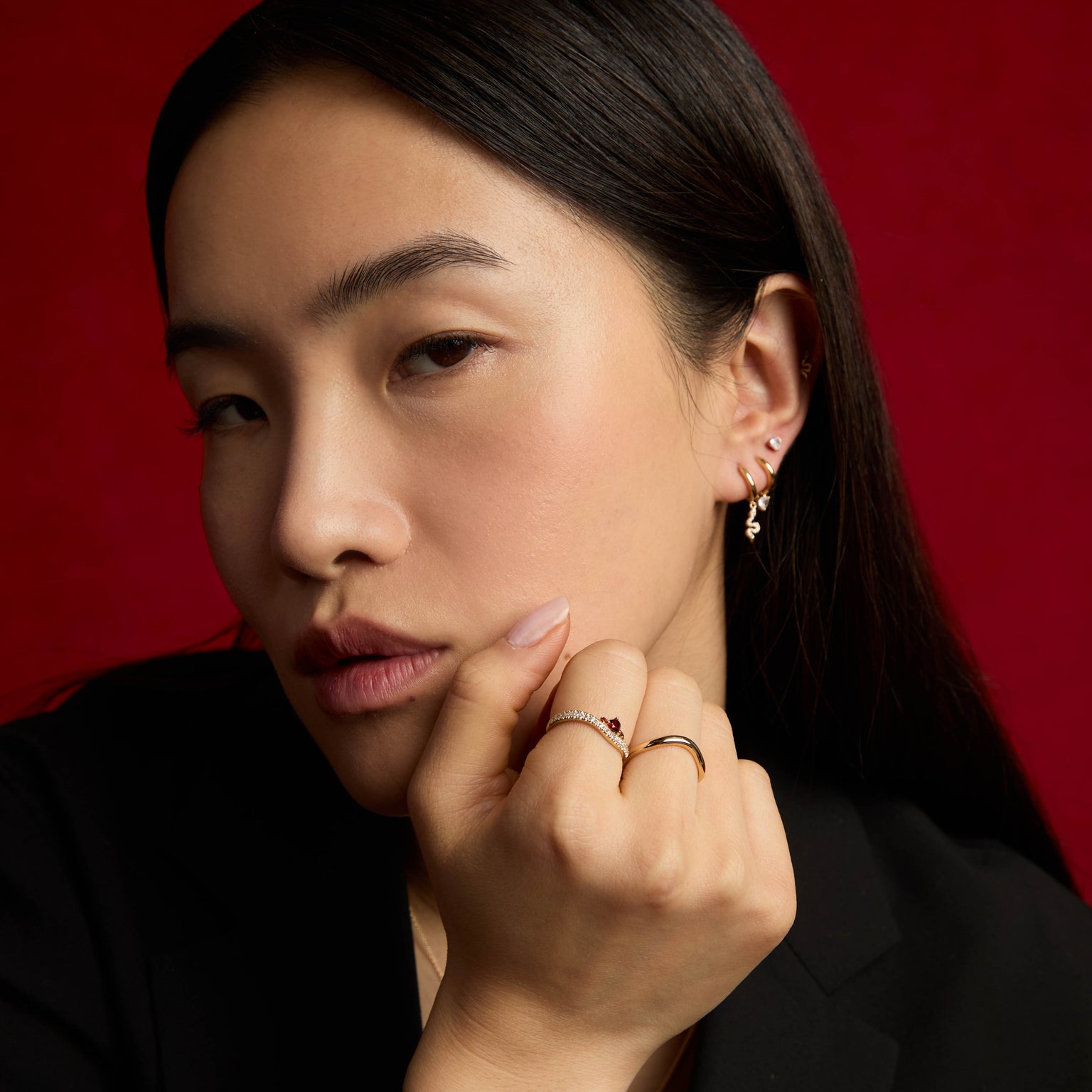 18k Gold Plated Jewellery - Heart Crystal Charm Huggies in Gold - Huggies - Astrid & Miyu