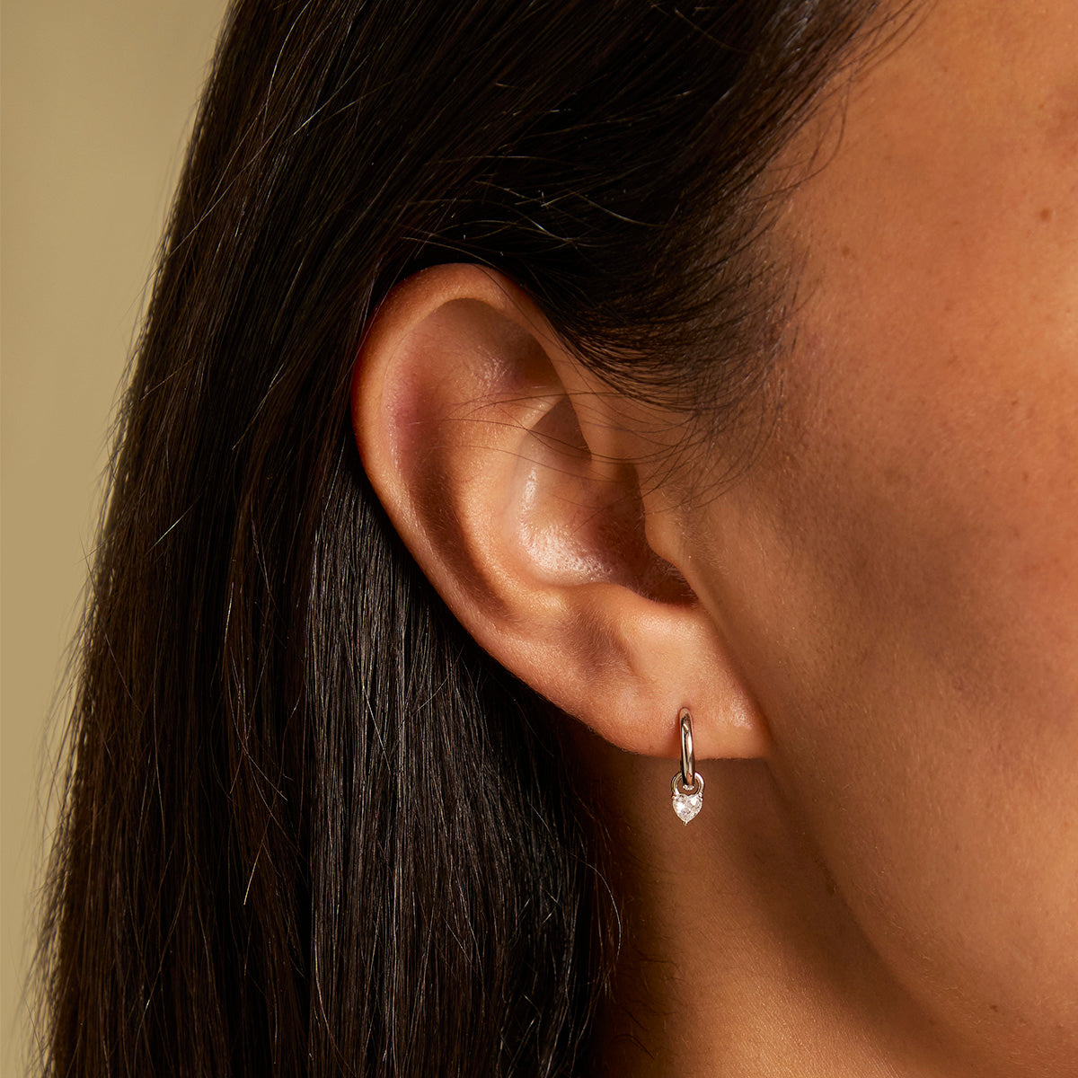 Earrings - Heart Crystal Charm Huggies in Silver - Huggies - Astrid & Miyu