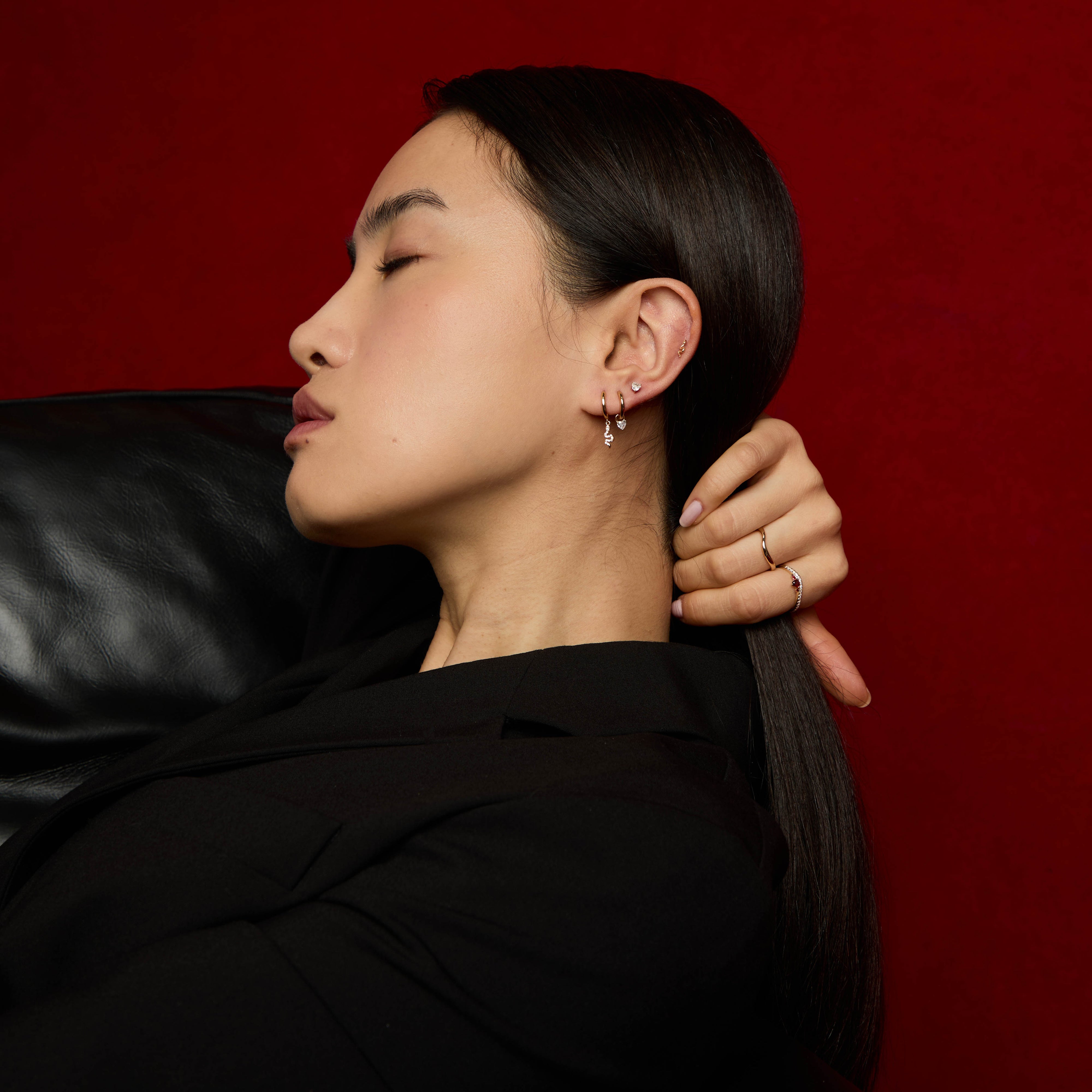 18k Gold Plated Jewellery - Snake Crystal Charm Huggies in Gold - Huggies - Astrid & Miyu