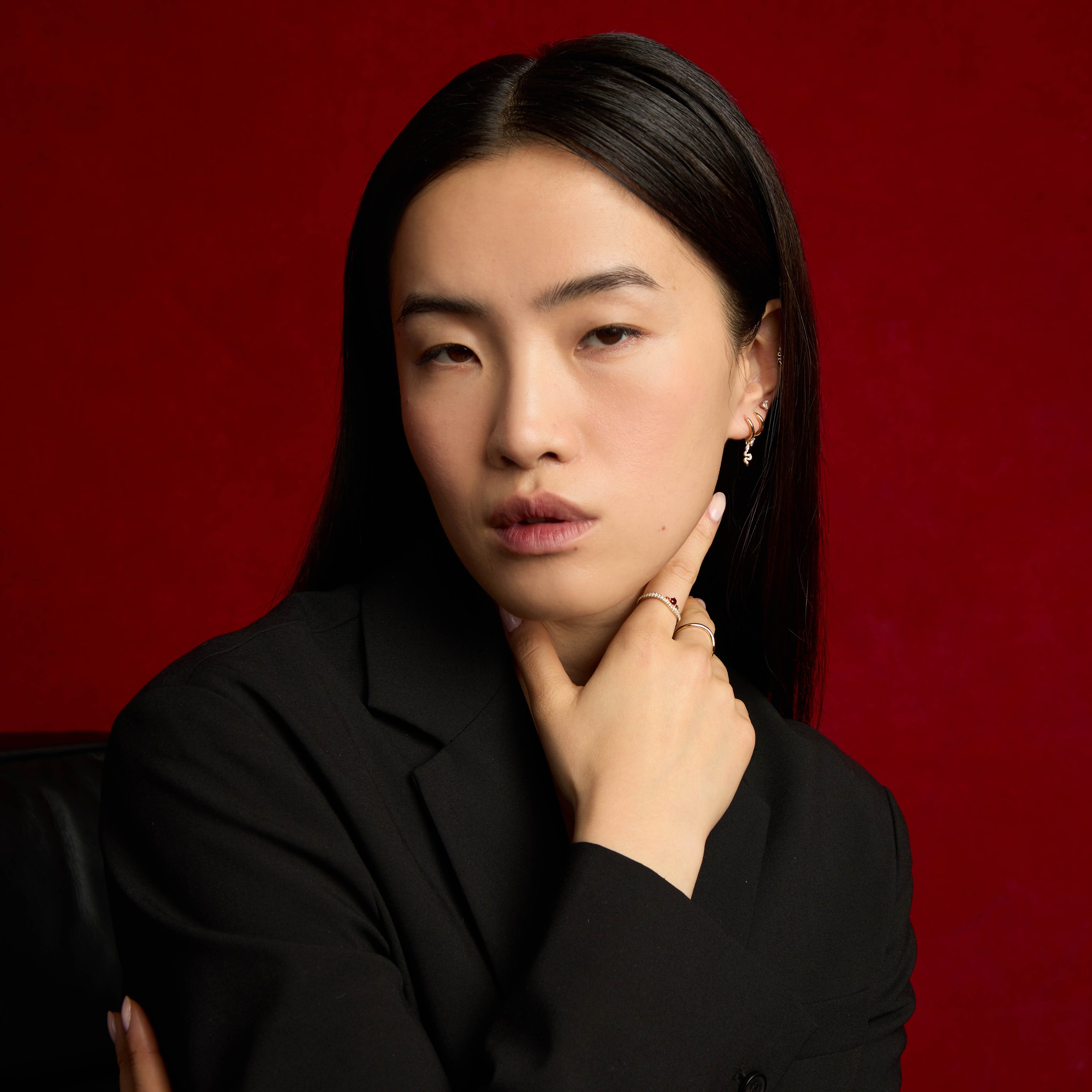 18k Gold Plated Jewellery - Snake Crystal Charm Huggies in Gold - Huggies - Astrid & Miyu