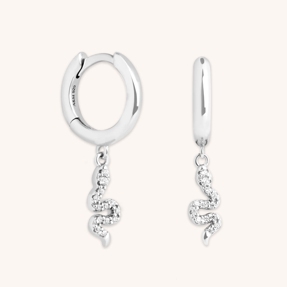 Earrings - Snake Crystal Charm Huggies in Silver - Huggies - Astrid & Miyu