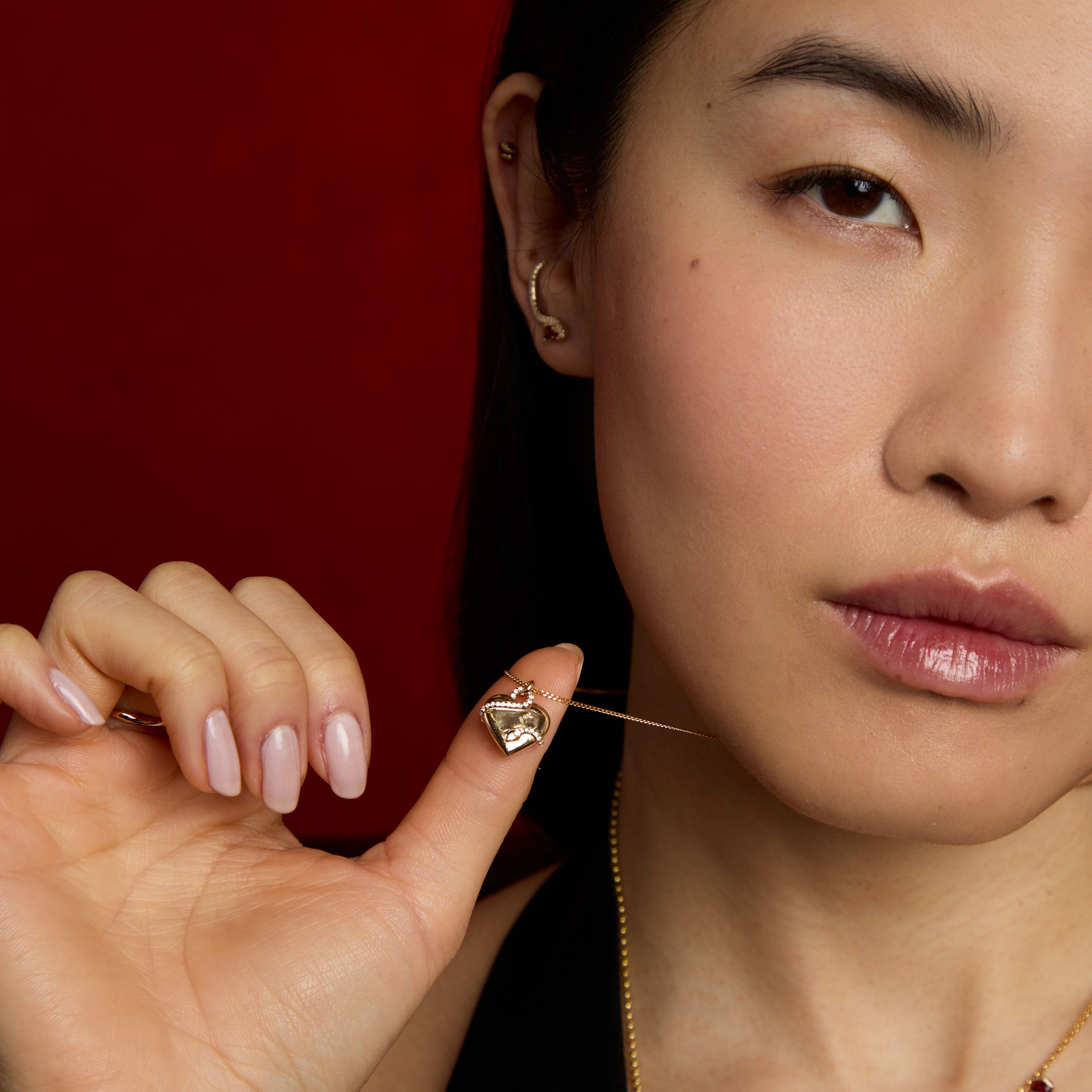 18k Gold Plated Jewellery - Heart & Snake Pendant Necklace in Gold - Pendant Necklace - Astrid & Miyu