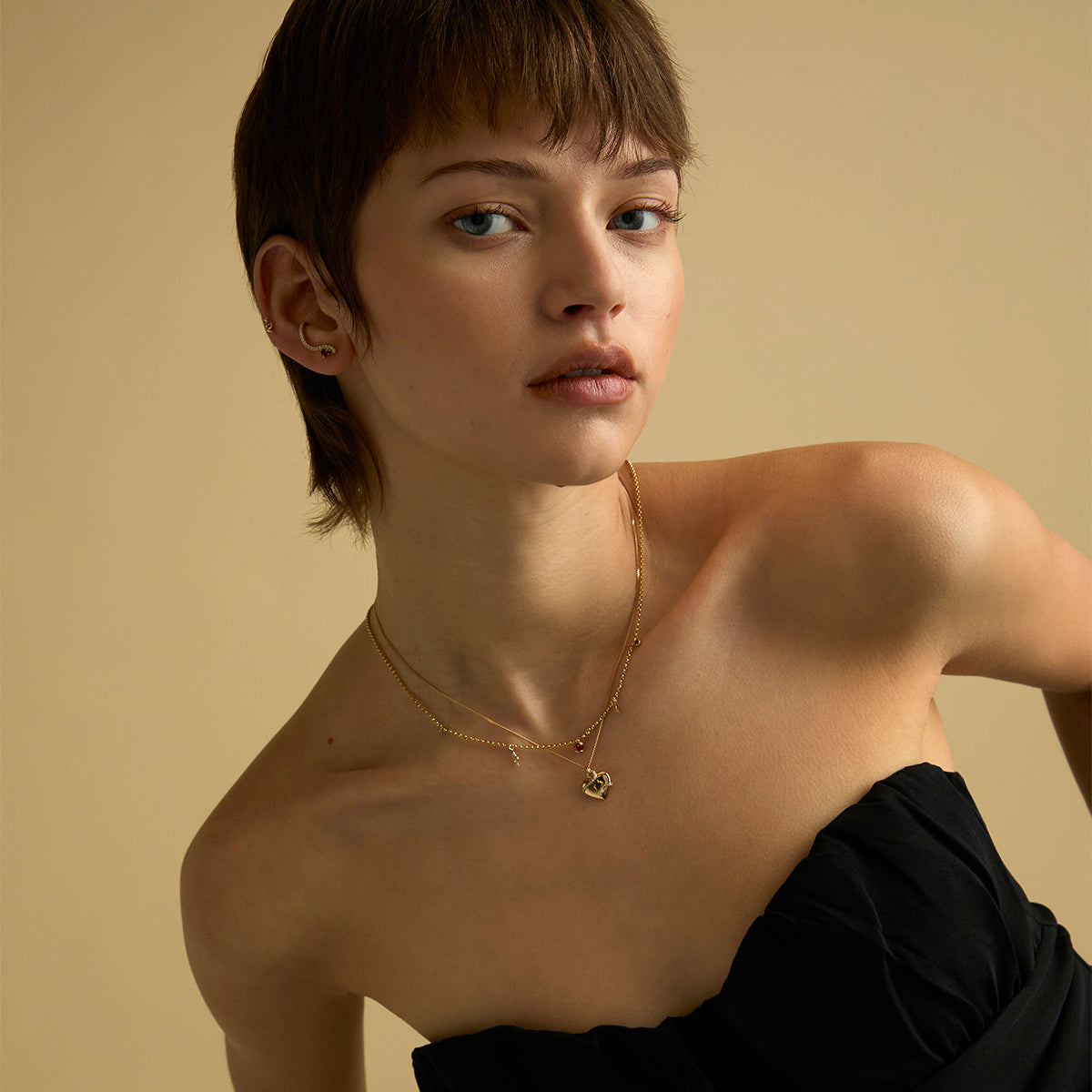 18k Gold Plated Jewellery - Heart & Snake Pendant Necklace in Gold - Pendant Necklace - Astrid & Miyu