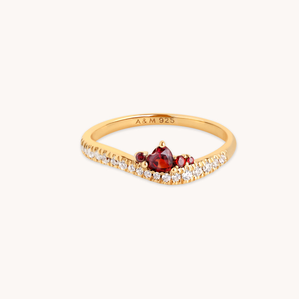 18k Gold Plated Jewellery - Garnet Serpent Wave Ring in Gold - Band Rings - Astrid & Miyu