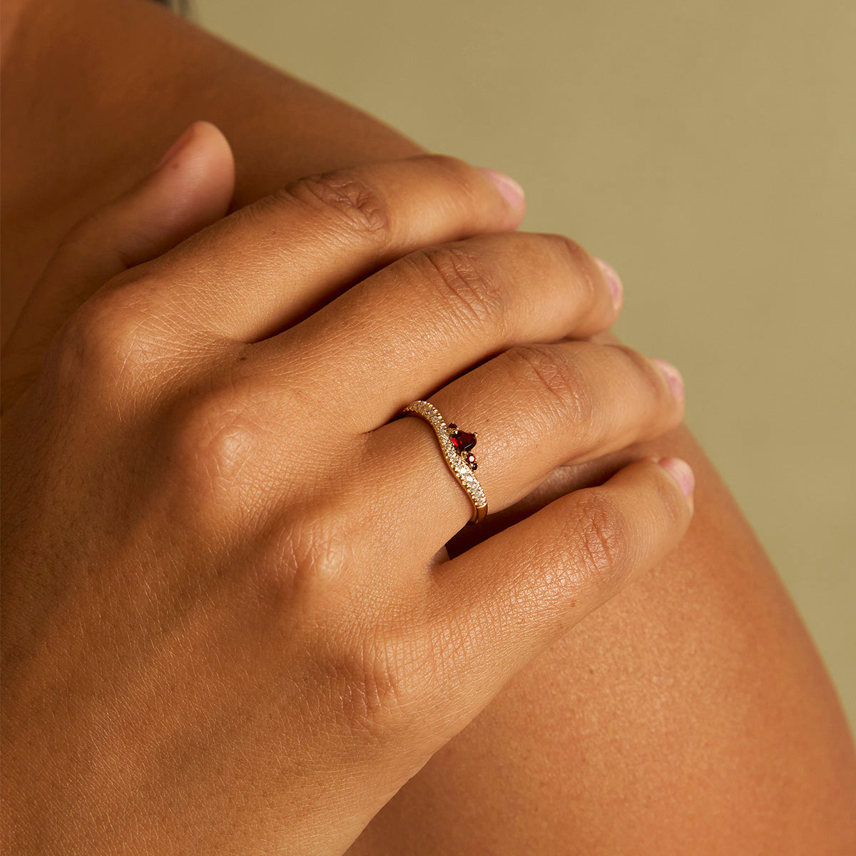 18k Gold Plated Jewellery - Garnet Serpent Wave Ring in Gold - Band Rings - Astrid & Miyu