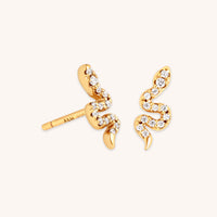 18k Gold Plated Jewellery - Snake Crystal Studs in Gold - Stud Earrings - Astrid & Miyu