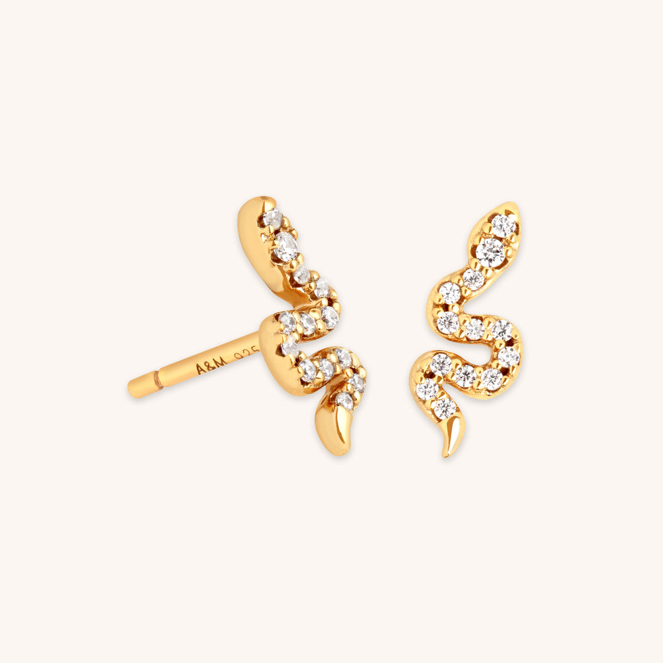 18k Gold Plated Jewellery - Snake Crystal Studs in Gold - Stud Earrings - Astrid & Miyu