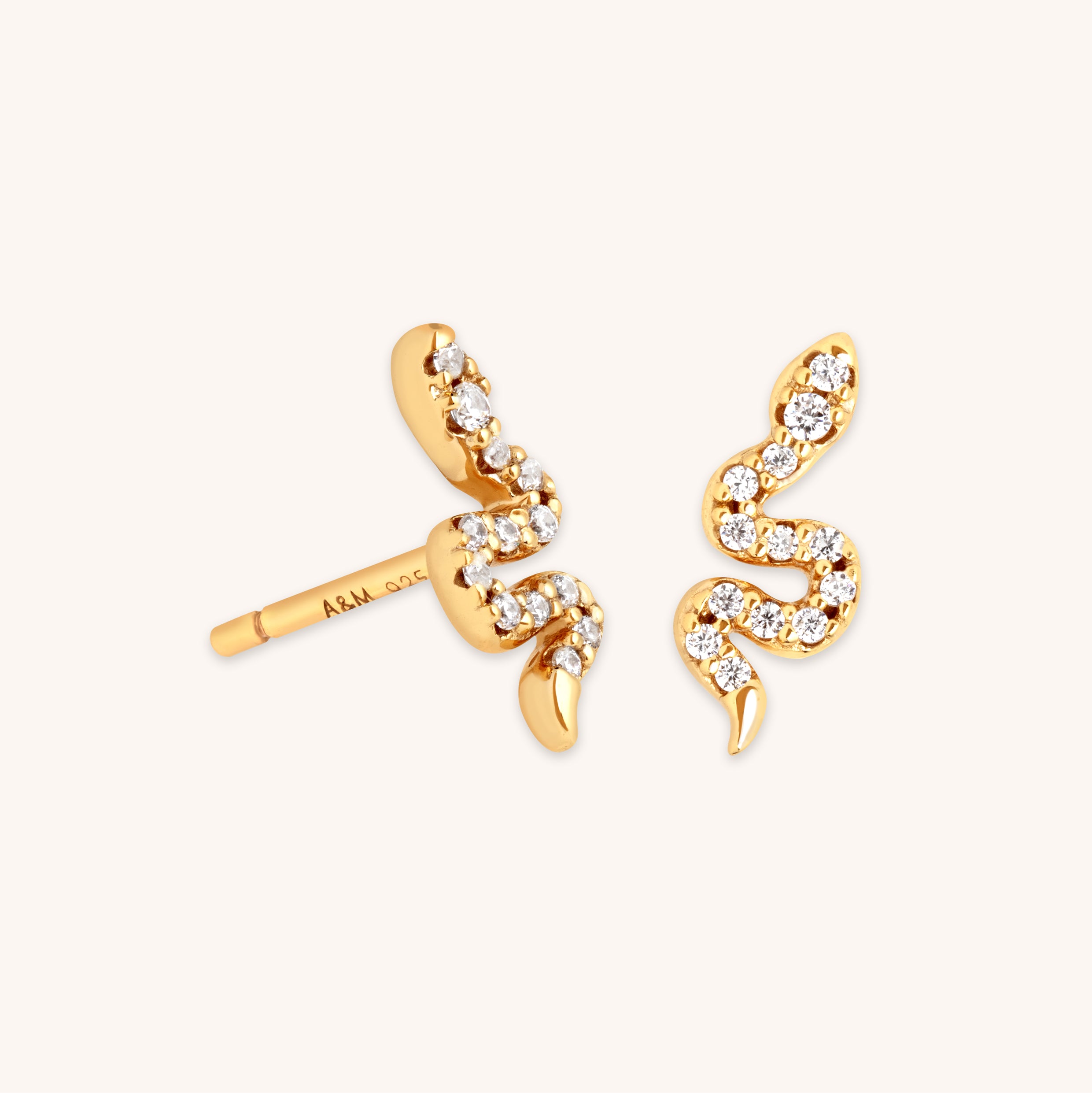 18k Gold Plated Jewellery - Snake Crystal Studs in Gold - Stud Earrings - Astrid & Miyu