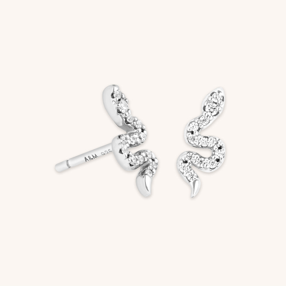 Earrings - Snake Crystal Studs in Silver - Stud Earrings - Astrid & Miyu