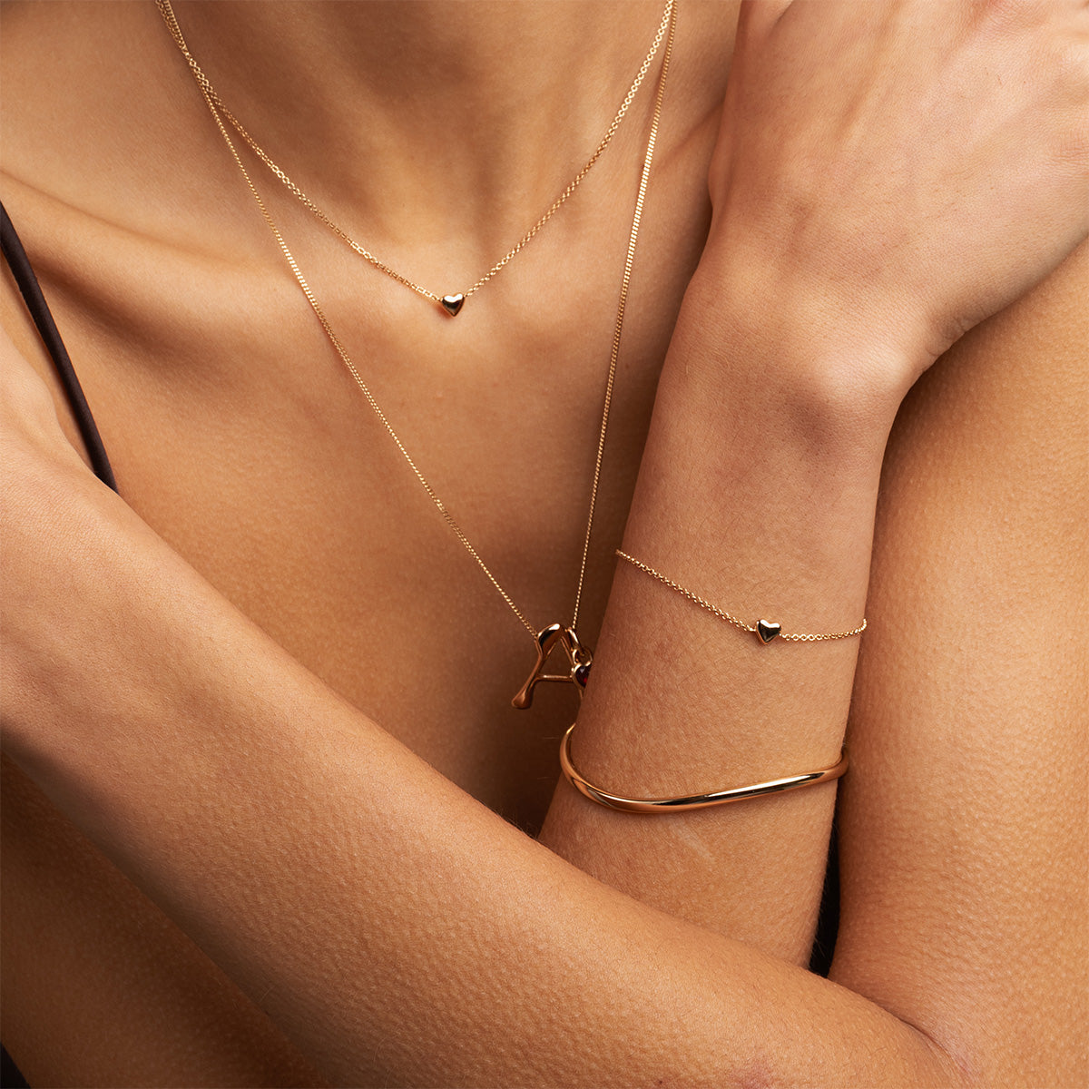 18k Gold Plated Jewellery - Love Heart Charm Bracelet in Gold - Charm Bracelets - Astrid & Miyu