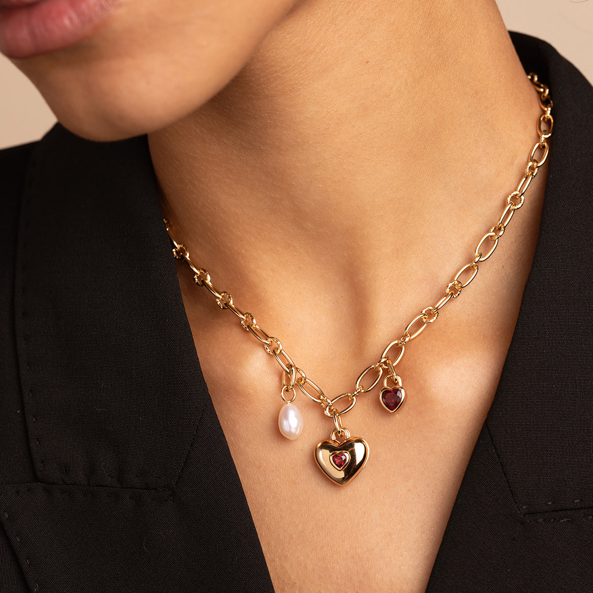 18k Gold Plated Jewellery - Duo Heart Talisman Charm in Gold - Talisman Charm - Astrid & Miyu