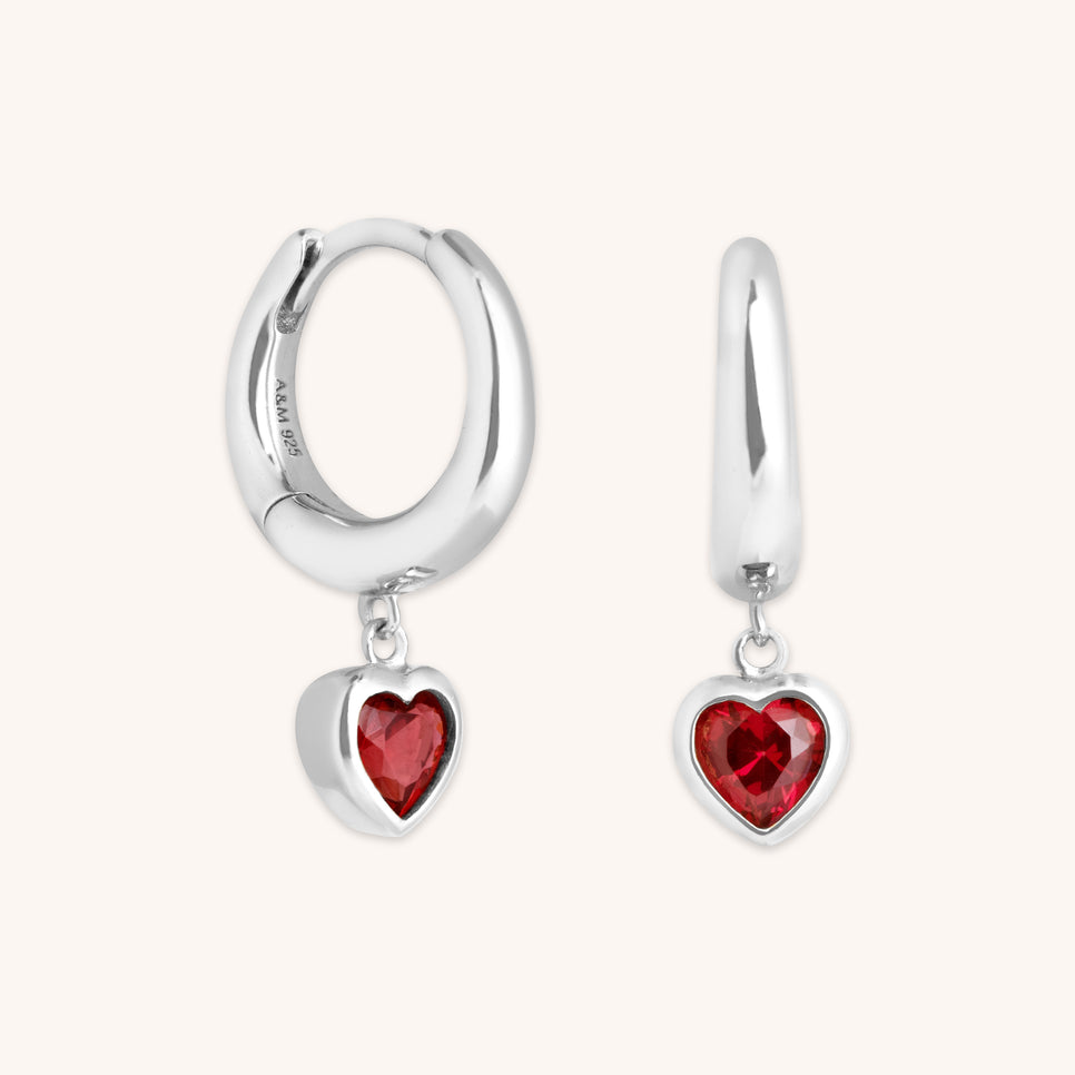 Earrings - Red Heart Charm Huggies in Silver - Huggies - Astrid & Miyu