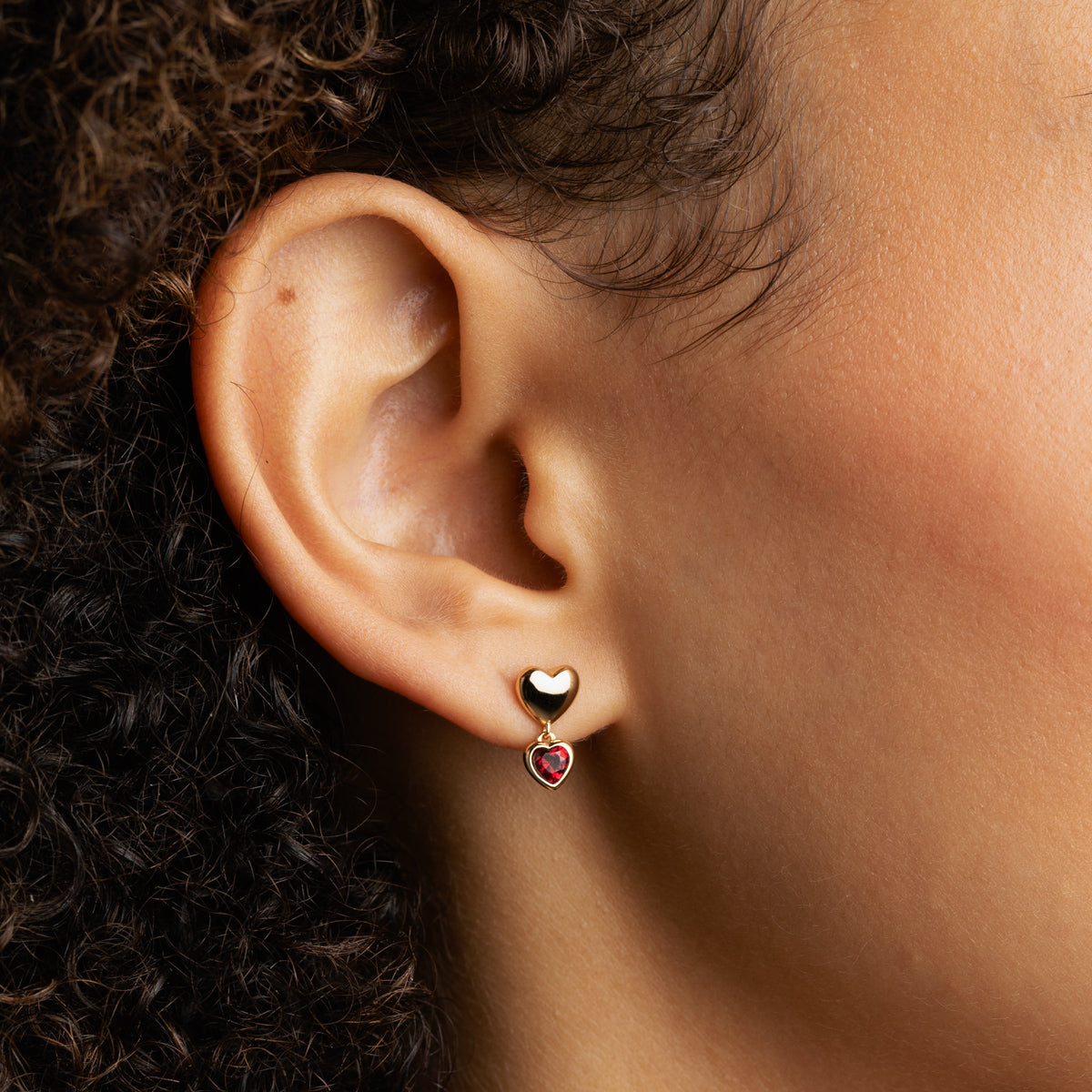 18k Gold Plated Jewellery - Red Heart Drop Studs in Gold - Stud Earrings - Astrid & Miyu