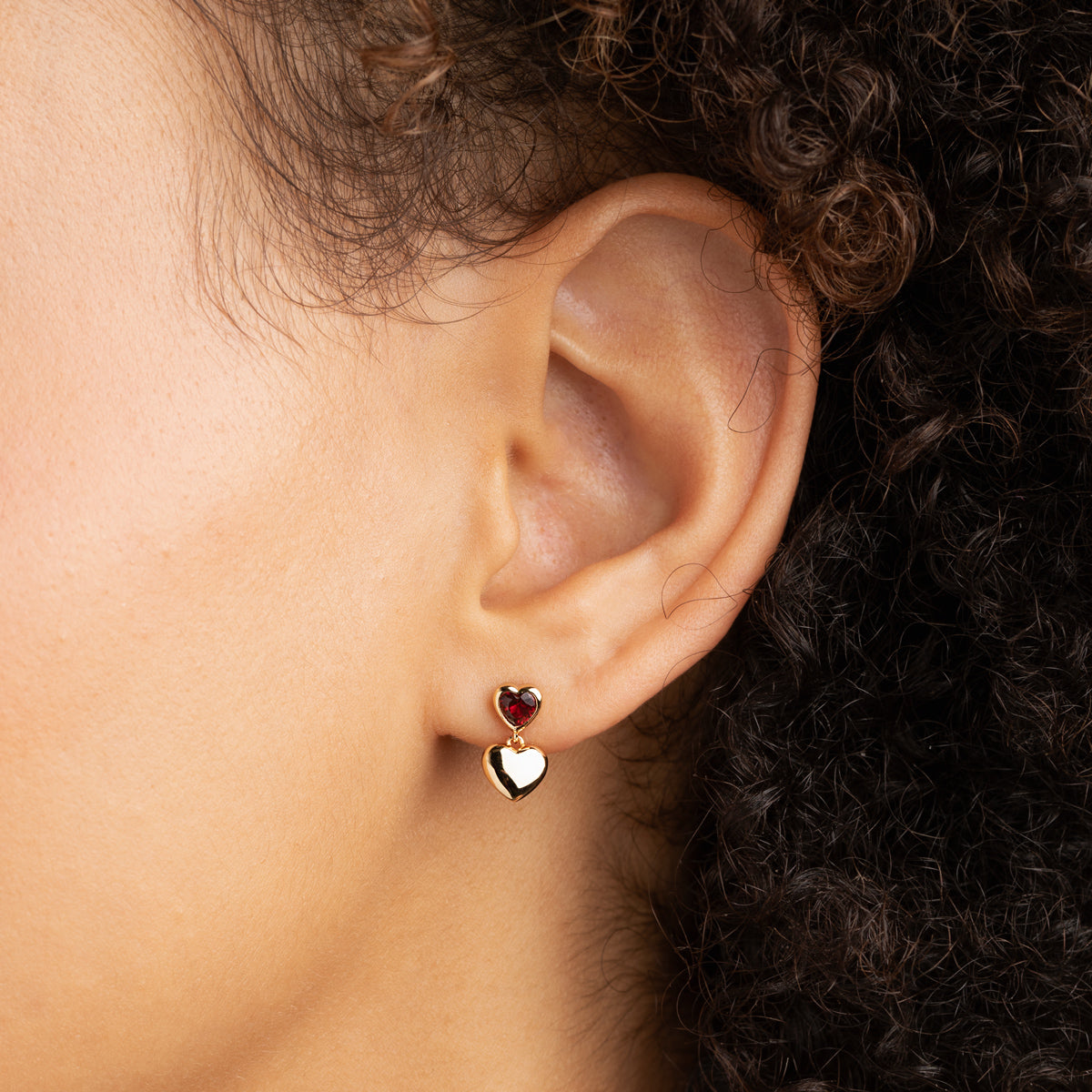 18k Gold Plated Jewellery - Red Heart Drop Studs in Gold - Stud Earrings - Astrid & Miyu