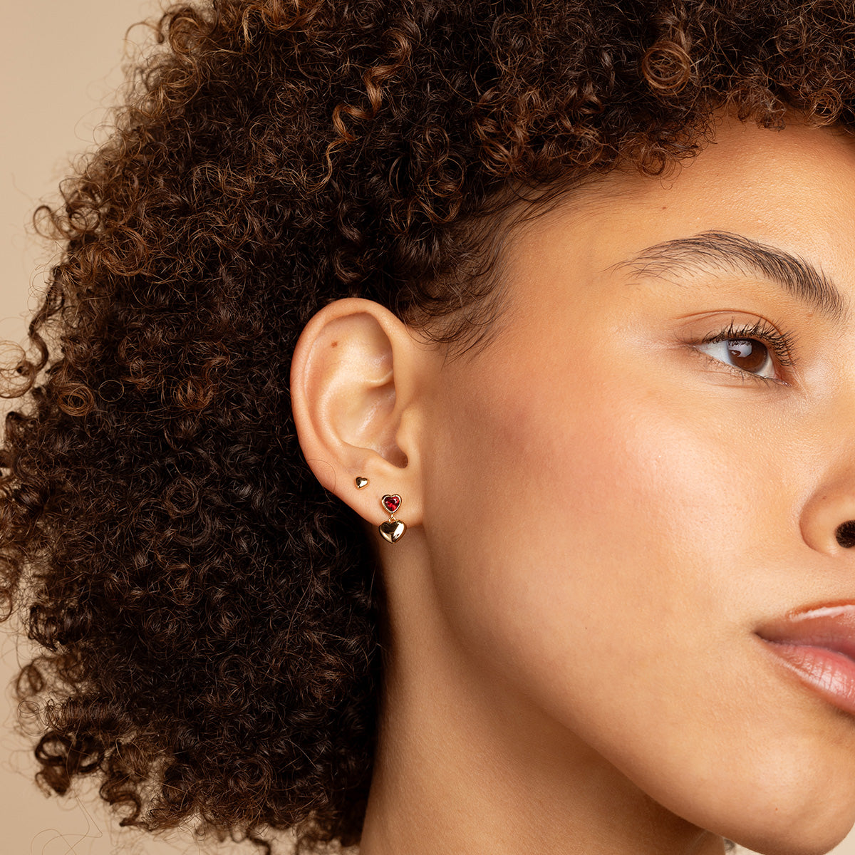 18k Gold Plated Jewellery - Red Heart Drop Studs in Gold - Stud Earrings - Astrid & Miyu