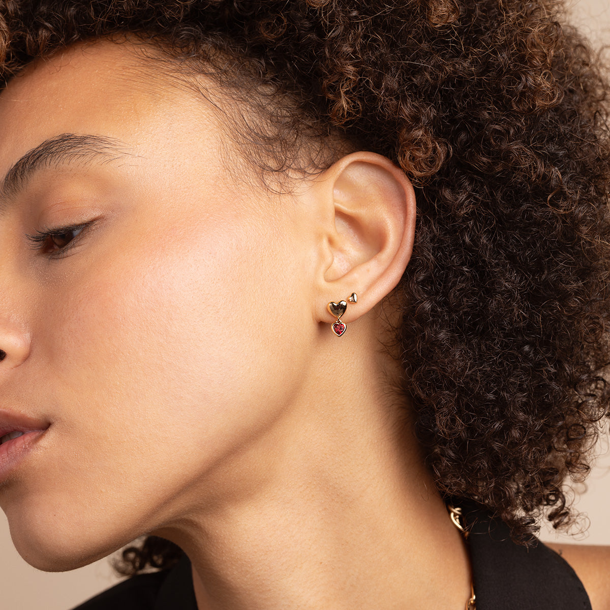 18k Gold Plated Jewellery - Red Heart Drop Studs in Gold - Stud Earrings - Astrid & Miyu