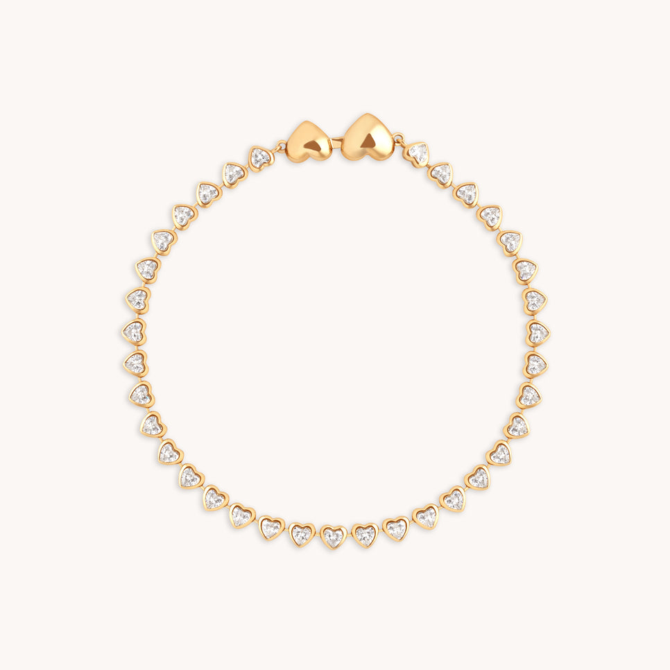 18k Gold Plated Jewellery - Heart Bezel Tennis Bracelet in Gold - Chain Bracelet - Astrid & Miyu