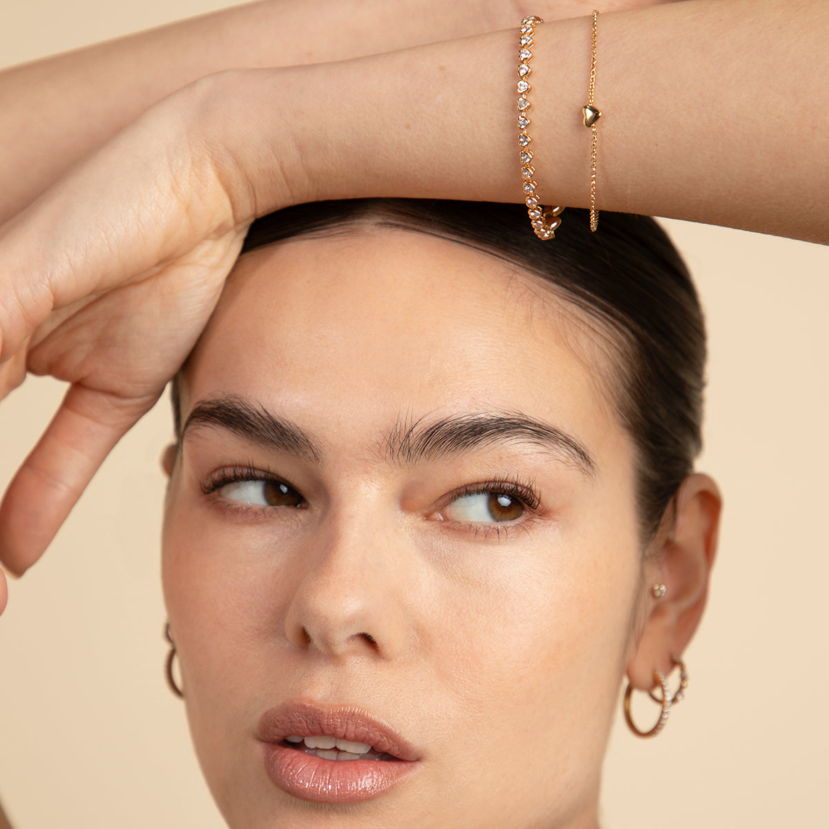 18k Gold Plated Jewellery - Heart Bezel Tennis Bracelet in Gold - Chain Bracelet - Astrid & Miyu