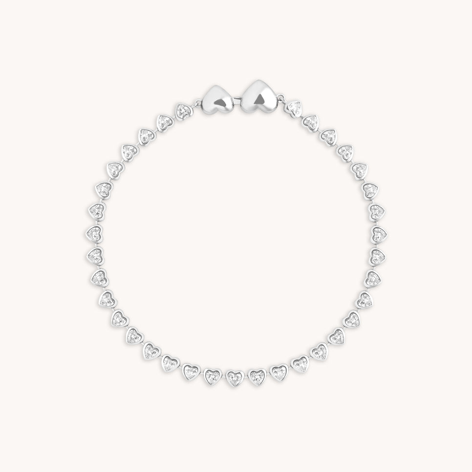 Bracelets - Heart Bezel Tennis Bracelet in Silver - Chain Bracelet - Astrid & Miyu