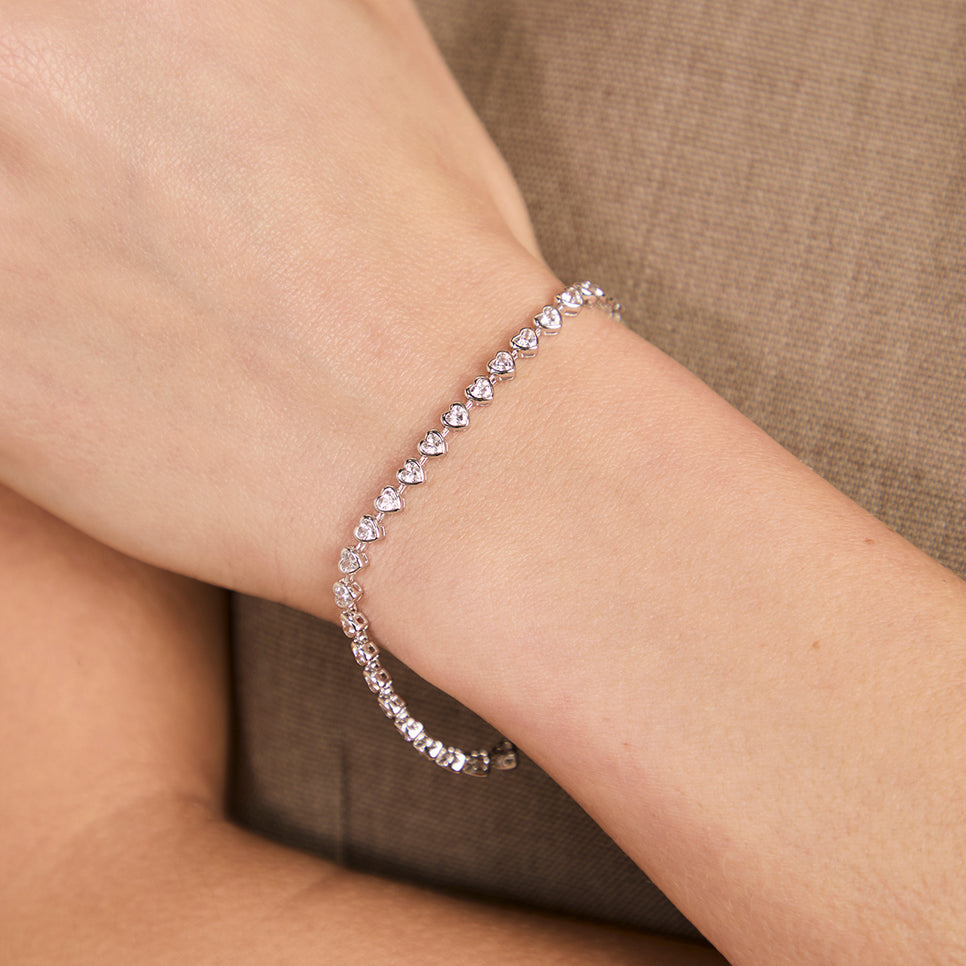 Bracelets - Heart Bezel Tennis Bracelet in Silver - Chain Bracelet - Astrid & Miyu