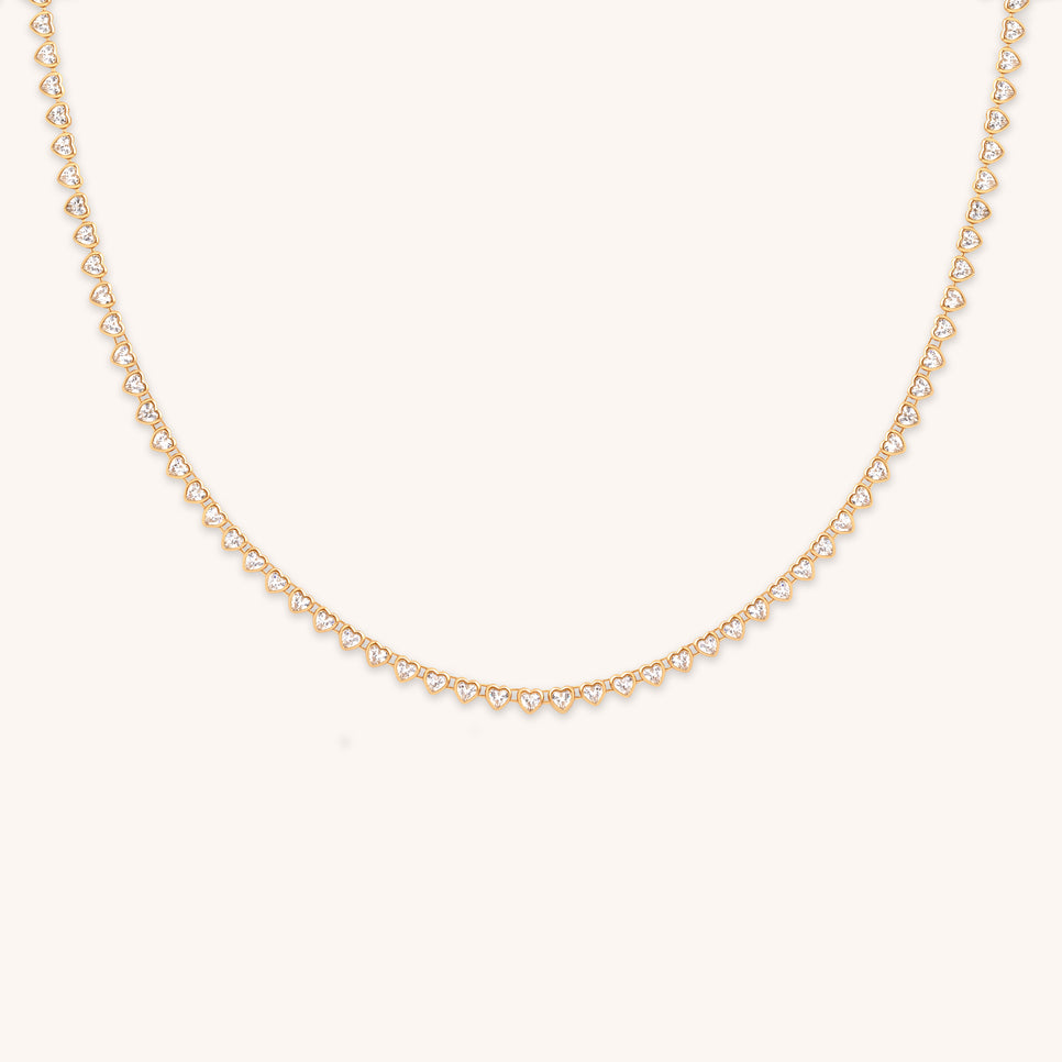 18k Gold Plated Jewellery - Heart Bezel Tennis Necklace in Gold - Necklaces - Astrid & Miyu
