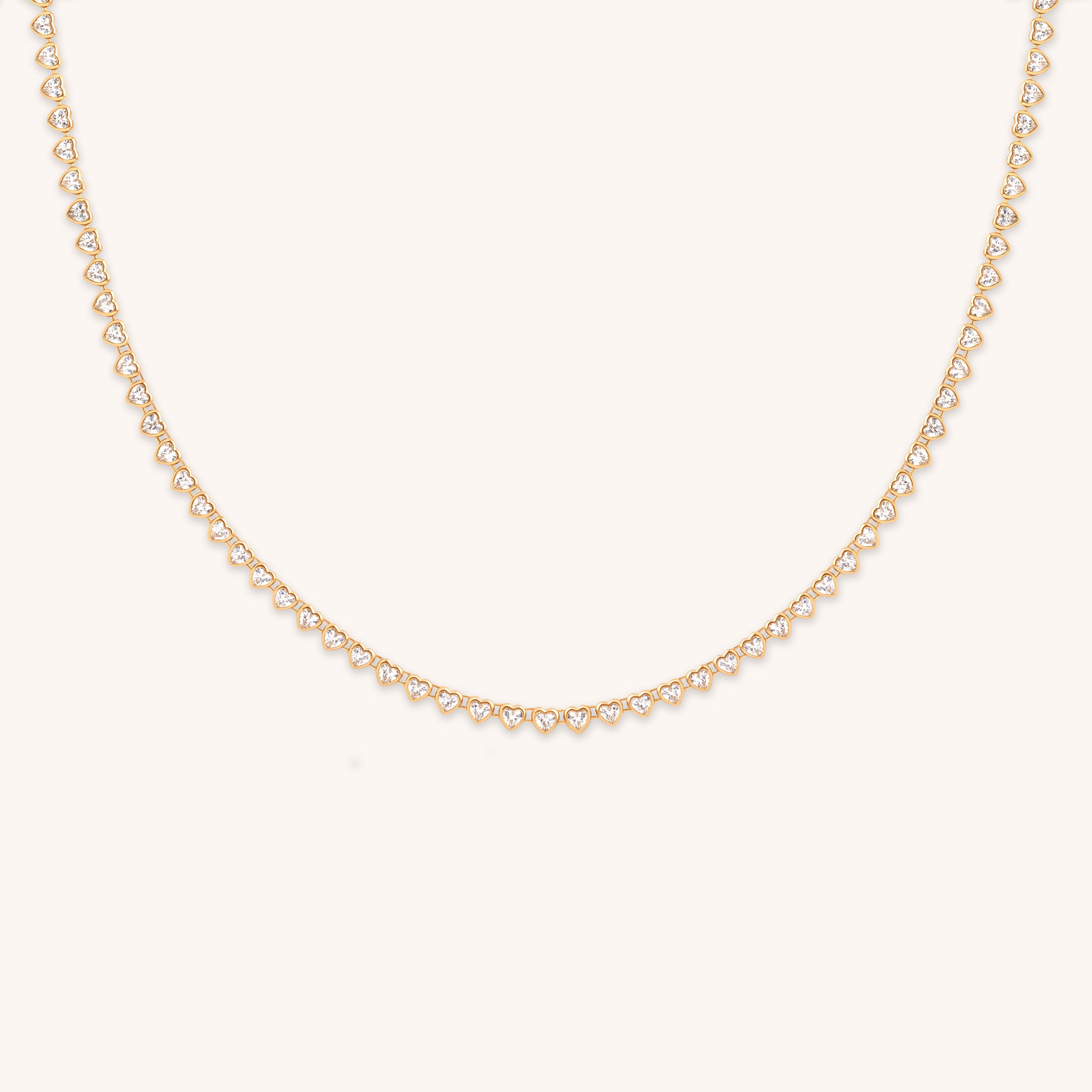 18k Gold Plated Jewellery - Heart Bezel Tennis Necklace in Gold - Necklaces - Astrid & Miyu