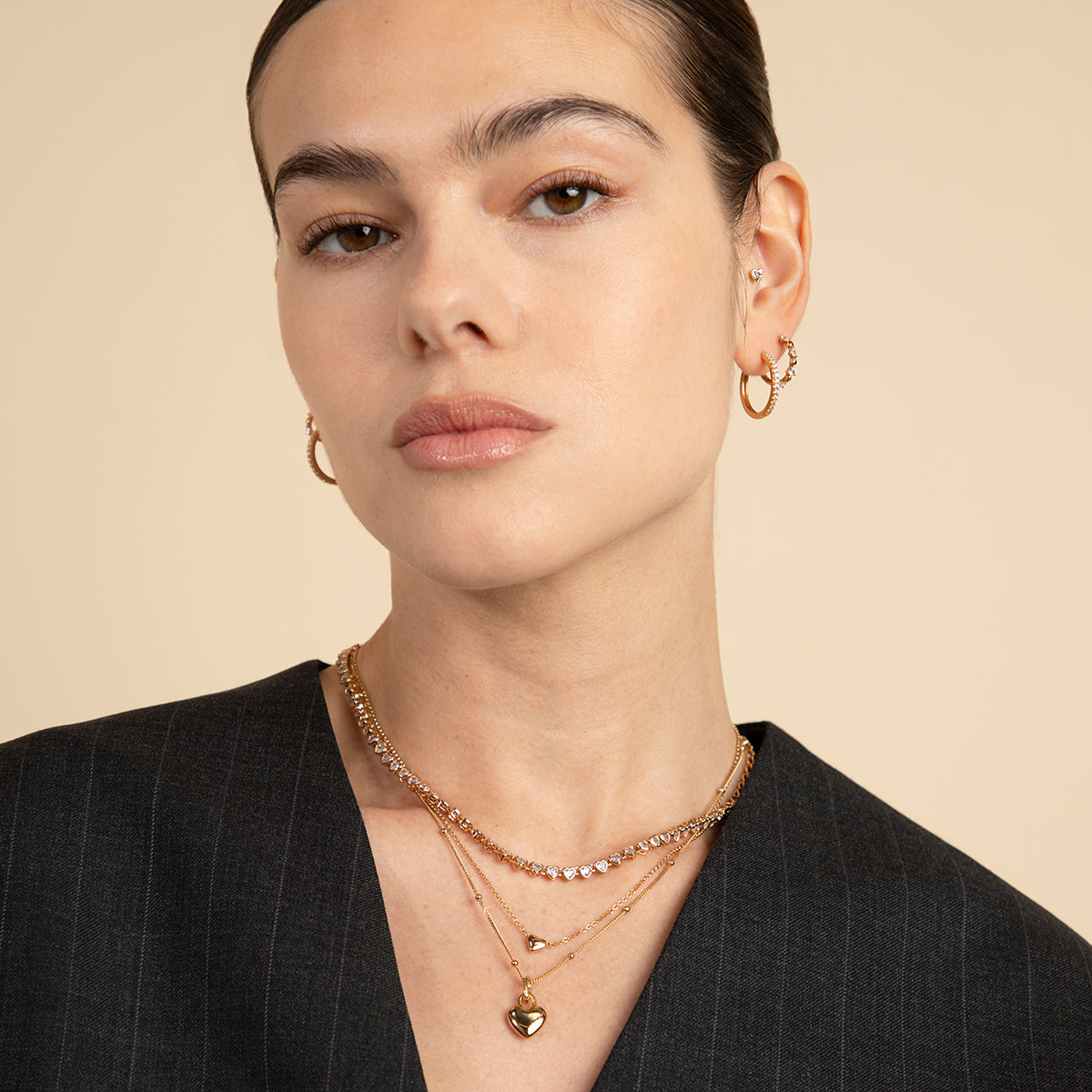 18k Gold Plated Jewellery - Heart Bezel Tennis Necklace in Gold - Necklaces - Astrid & Miyu