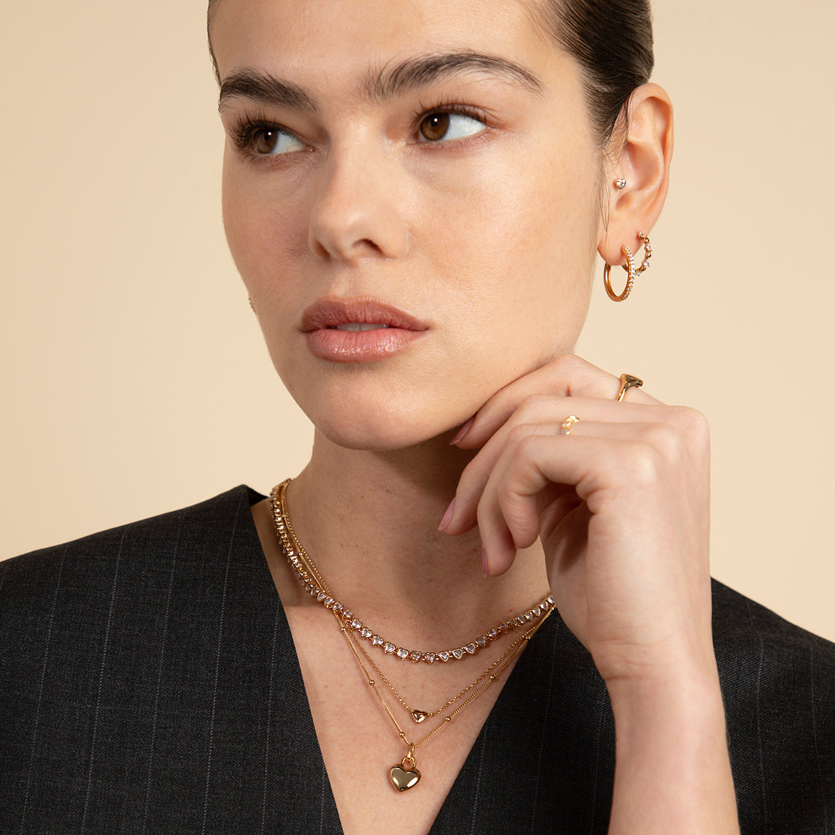 18k Gold Plated Jewellery - Heart Bezel Tennis Necklace in Gold - Necklaces - Astrid & Miyu