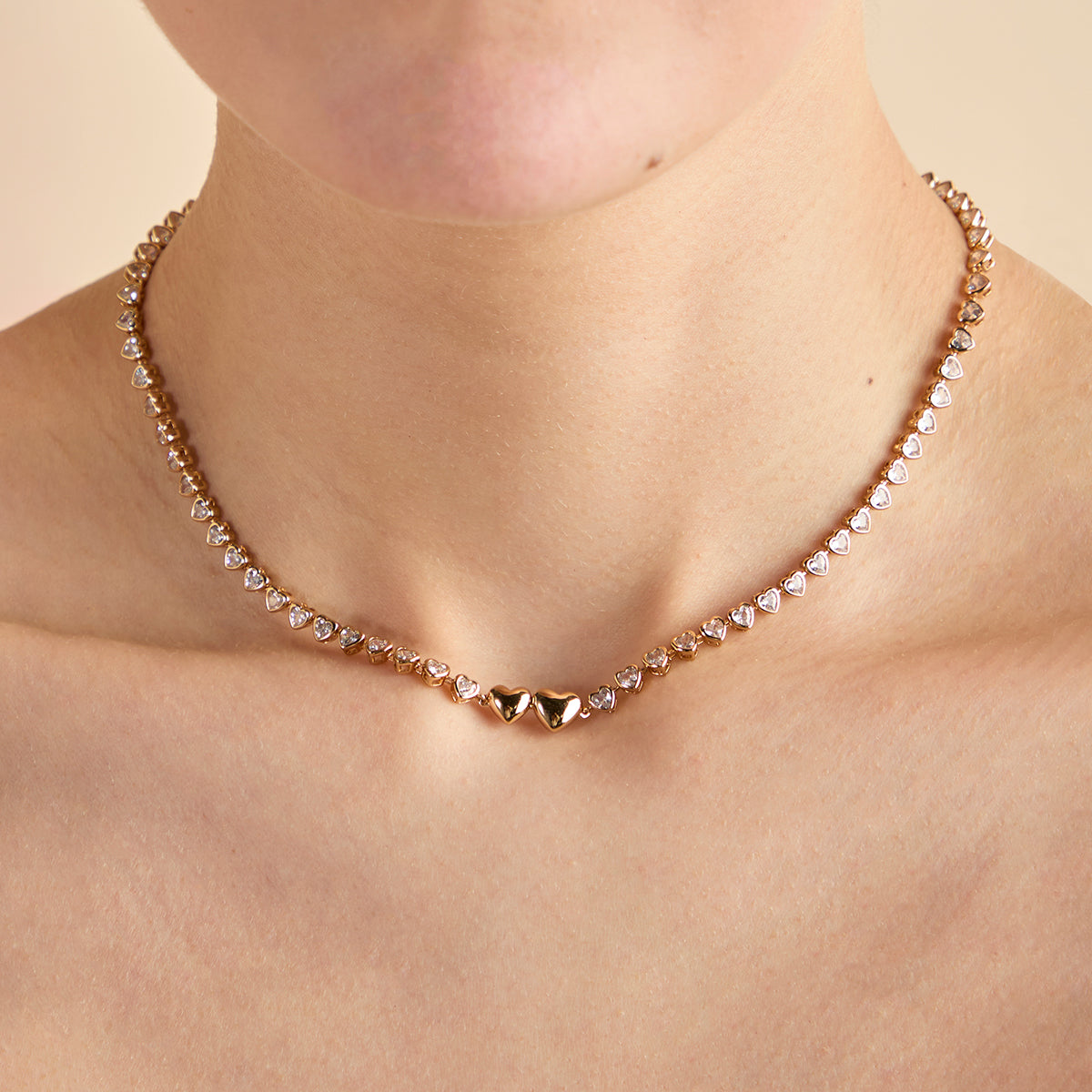 Heart Bezel Tennis Necklace in Gold-Astrid & Miyu
