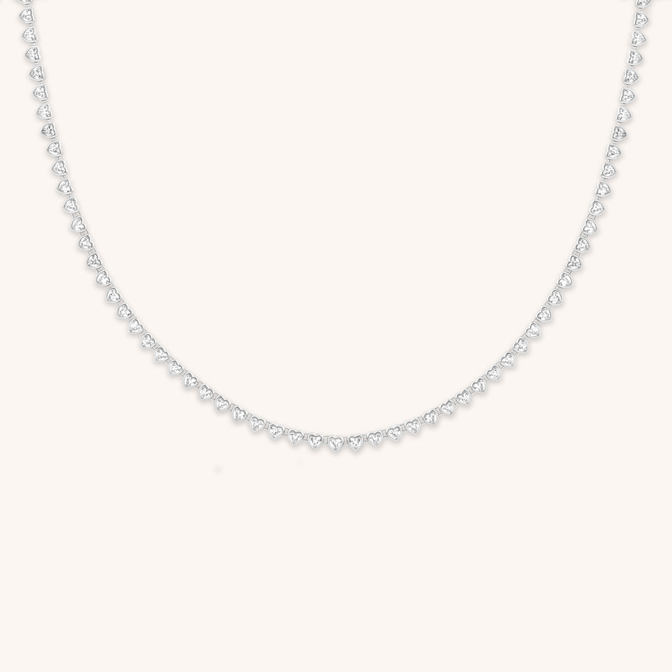 Destiny Collection - Heart Bezel Tennis Necklace in Silver - Necklaces - Astrid & Miyu
