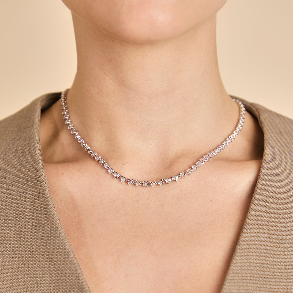 Destiny Collection - Heart Bezel Tennis Necklace in Silver - Necklaces - Astrid & Miyu