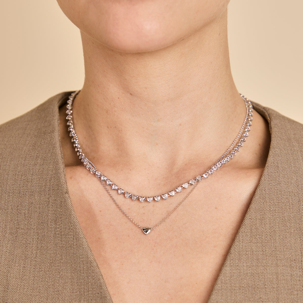 Destiny Collection - Heart Bezel Tennis Necklace in Silver - Necklaces - Astrid & Miyu